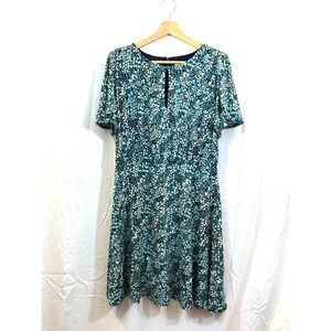 LOFT Blue Floral Keyhole Puff Sleeve Dress Stretch Size 8